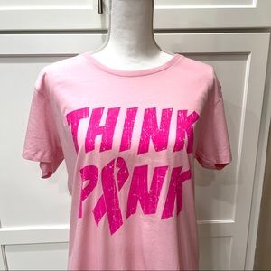 XL Tee Shirt Pink Top says Think Pink for Breast Cancer Support Short Sleeve